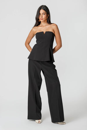 Blusa Strapless Com Decote V Em Alfaiataria