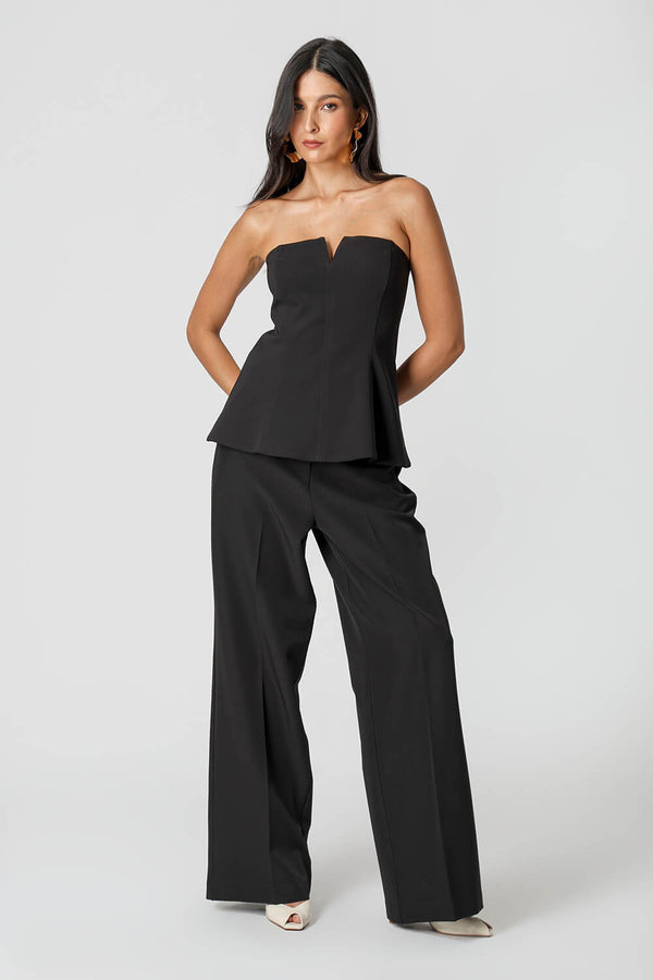 Blusa Strapless Com Decote V Em Alfaiataria