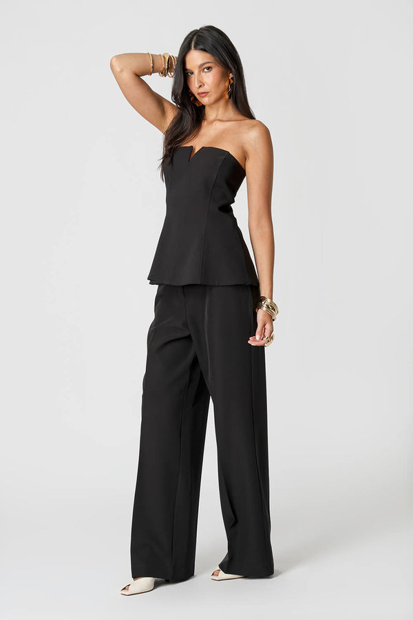 Blusa Strapless Com Decote V Em Alfaiataria