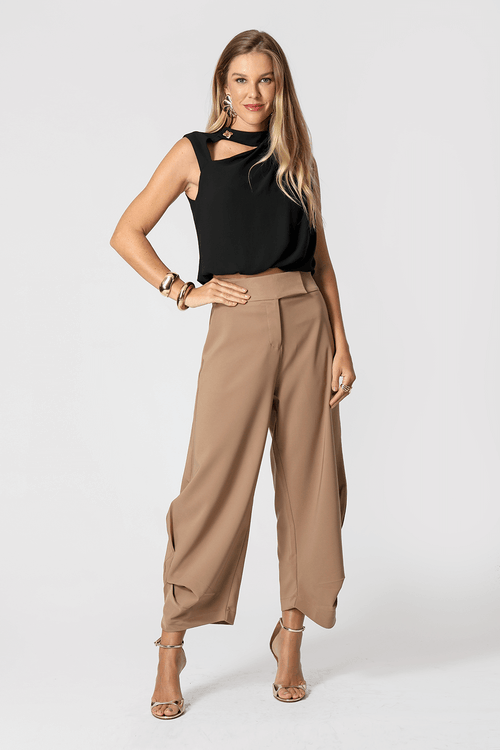 Blusa Balonê Gola Alta em Crepe