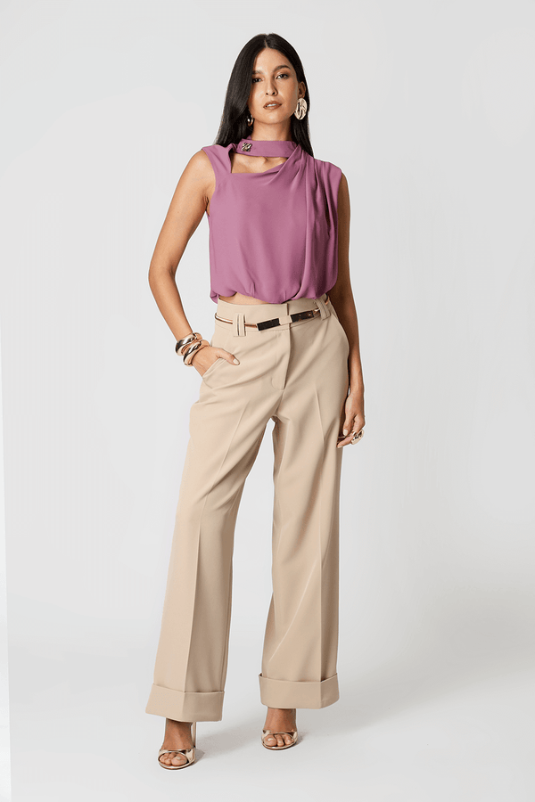 Blusa Balonê Gola Alta em Crepe