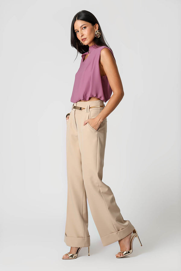 Blusa Balonê Gola Alta em Crepe