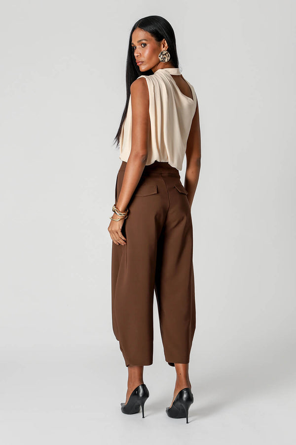 Blusa Balonê Gola Alta em Crepe