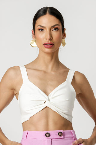Top de tirantes con giro y látex - BLANCO ROJO