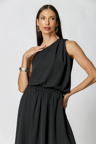 Blusa globo de un solo hombro - NEGRA