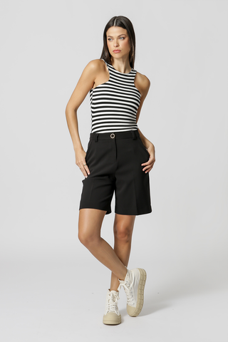 Blusa Cava Nadadora Listrada - PRETO 90142
