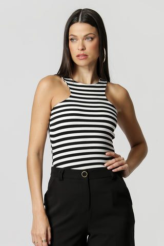 Blusa Cava Nadadora Listrada - PRETO 90142
