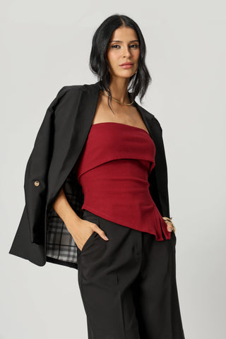 Blusa Sin Tirantes Con Abertura En El Bajo - VINHO ESC