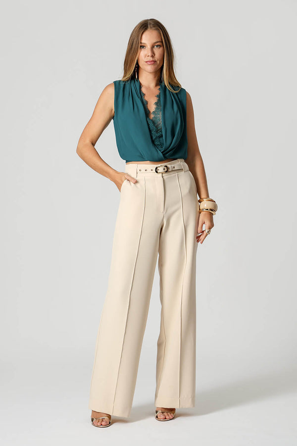 Blusa Balonê Em Crepe Com Top De Renda