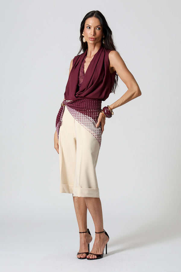 Blusa Balonê Em Crepe Com Top De Renda