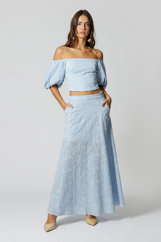 Falda larga bordada Laise - AZUL 90156