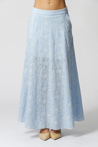 Falda larga bordada Laise - AZUL 90156