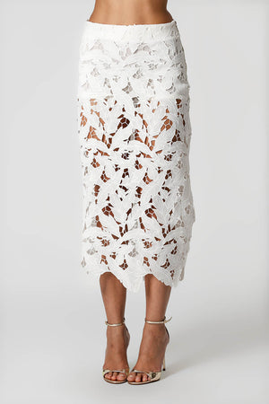 Saia Midi Reta de Renda Guippir