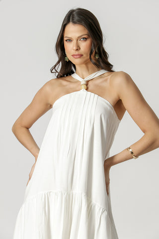 Vestido Amplo Com Pregas - OFF WHITE