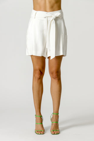 Shorts con cinturón - BLANCO ROJO