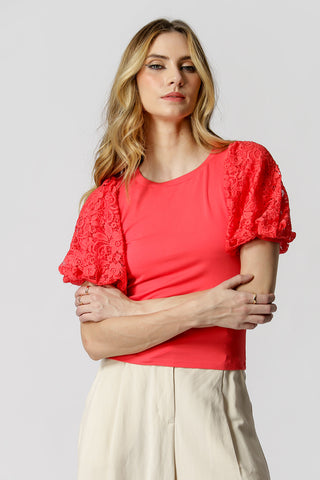 Blusa de punto con mangas de encaje - CORAL 4