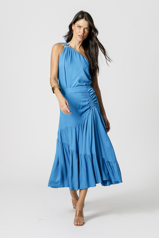 Saia De Viscose Com Franzido - AZUL