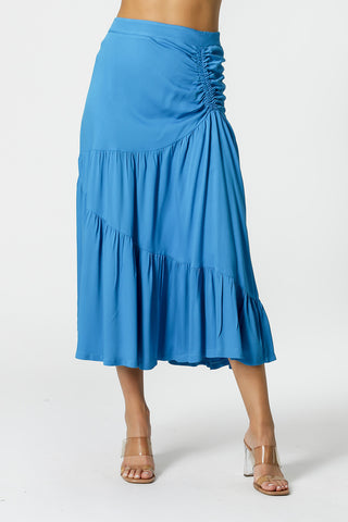 Saia De Viscose Com Franzido - AZUL