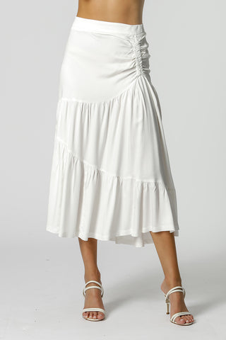 Saia De Viscose Com Franzido - OFF WHITE