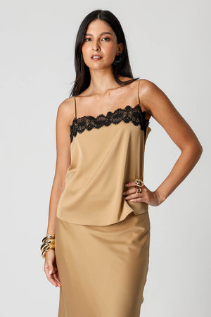 Blusa De Cetim Com Alça e Renda