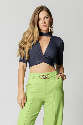 Blusa con cuello de pico - AZUL MARINO 2