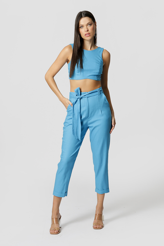Calça Jogger De Linho - TURQUESA