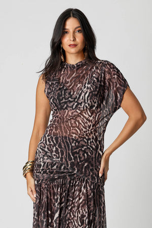 Blusa Assimétrica Em Tule Estampado