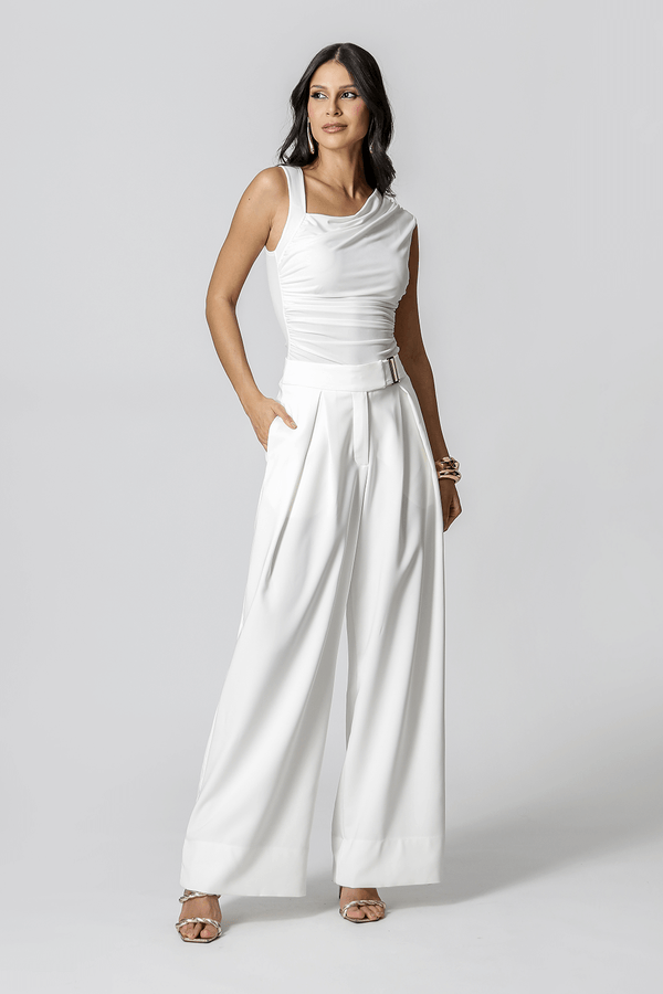 Calça Pantalona De Alfaiataria Com Fivela