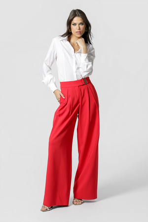 Calça Pantalona De Alfaiataria Com Fivela