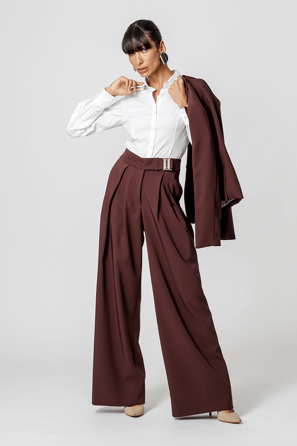 Calça Pantalona De Alfaiataria Com Fivela