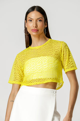 Blusa corta con transparencias - AMARILLA