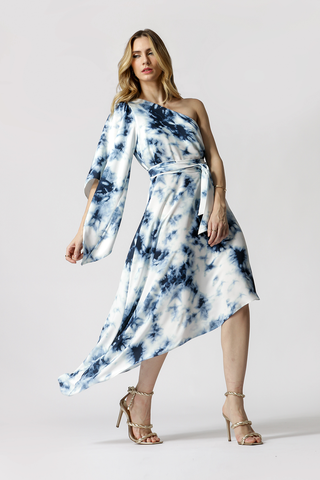 Vestido asimétrico estampado - AZUL MARINO 9061