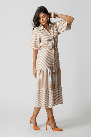 Vestido Chemise Linho Listrado - CASTOR 90153