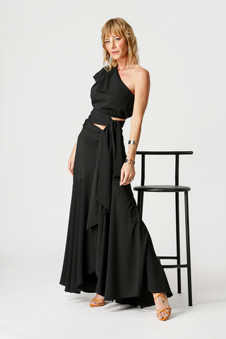 Blusa Um Ombro Só Com Pregas - PRETO