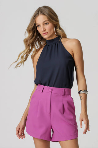 Blusa Com Gola E Leve Franzido - MARINHO 3