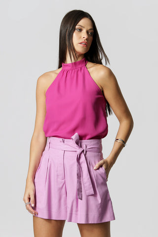 Blusa con cuello y ligeros volantes - FUCSIA 1