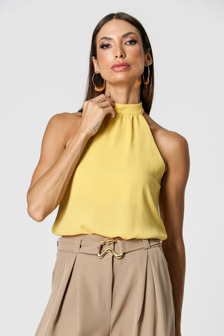 Blusa con cuello y ligeros fruncidos - MOSTAZA 1