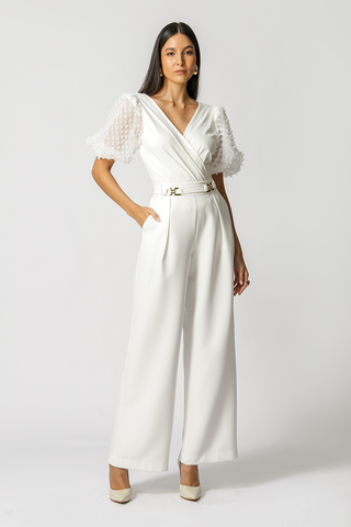 Body con mangas abullonadas y escote cruzado - BLANCO ROJO 1