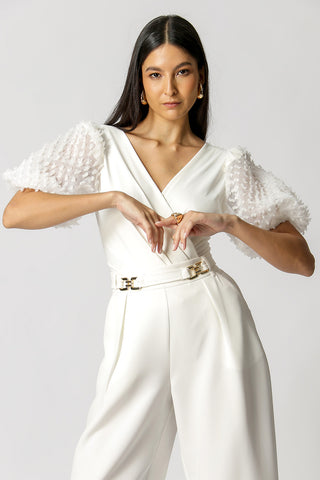 Body con mangas abullonadas y escote cruzado - BLANCO ROJO 1