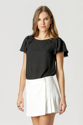 Blusa con detalle de pliegues en el hombro - NEGRO
