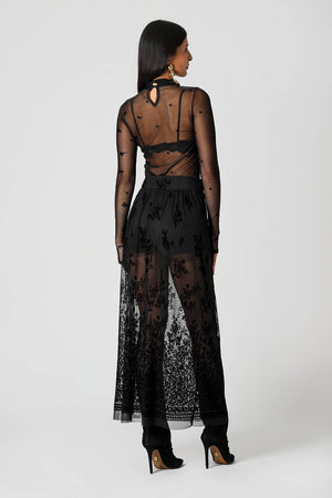 Blusa Manga Longa Em Tule Veludo Flocado