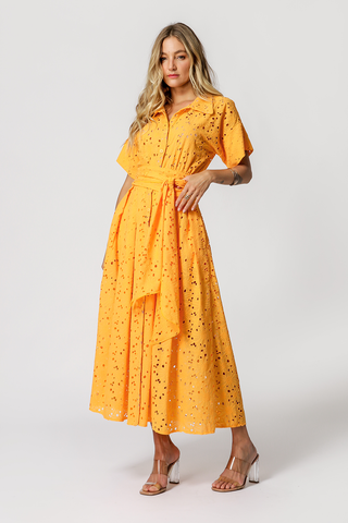 Vestido camisero largo de encaje - MANDARINA