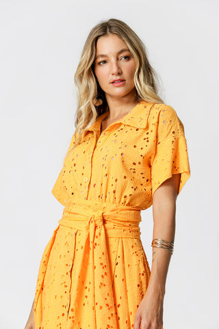 Vestido camisero largo de encaje - MANDARINA