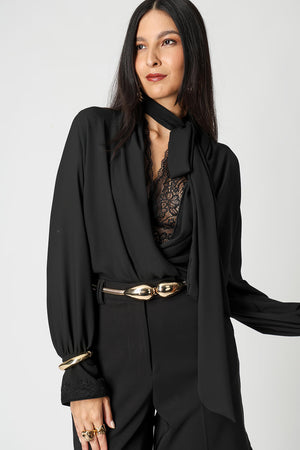 Blusa Cachequer Em Crepe Com Top De Renda