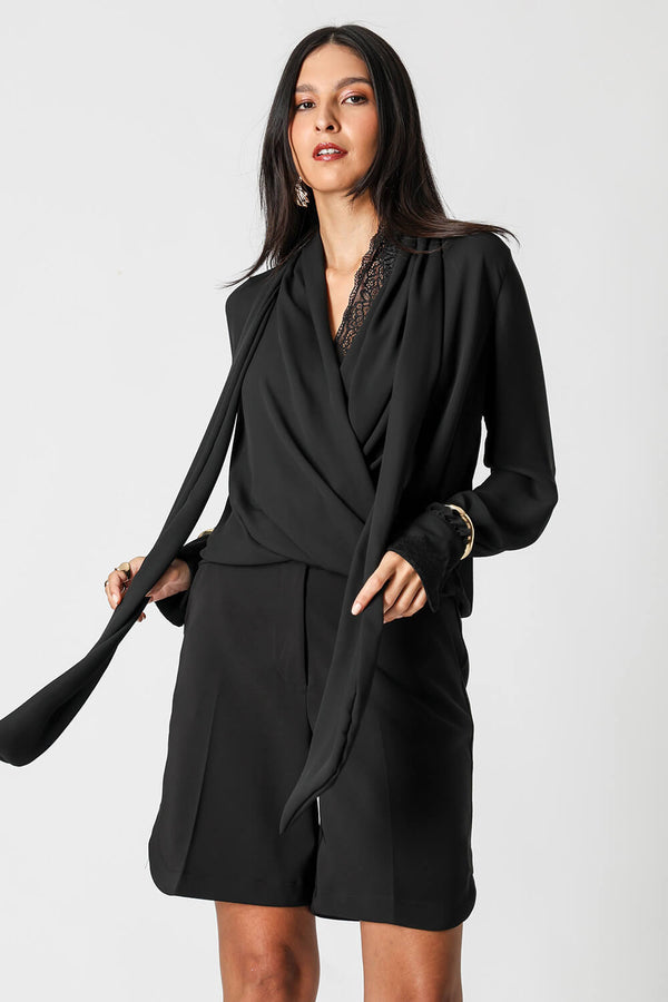 Blusa Cachequer Em Crepe Com Top De Renda