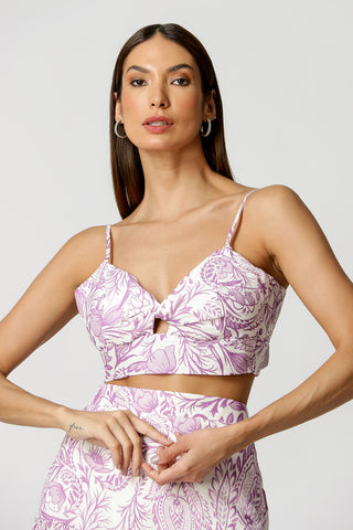 Blusa corta con nudo estampado - LILAS 3064