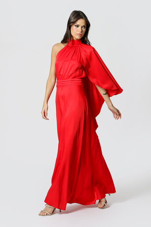 Vestido Longo Com Capa Assimétrico