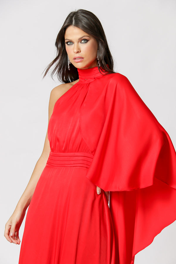 Vestido Longo Com Capa Assimétrico