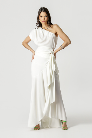 Saia Longa Com Babados - OFF WHITE