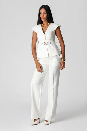 Blusa Peplum Alfaiataria com Gola Maxi